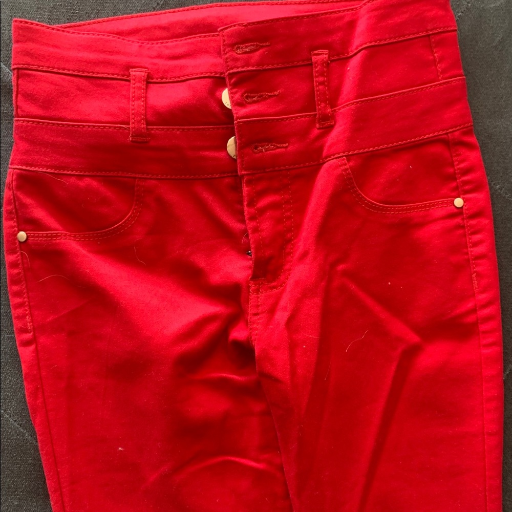 Red high waist jeans